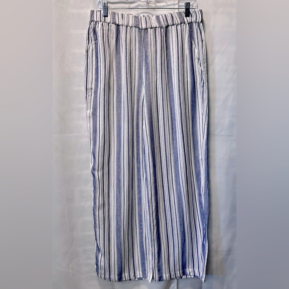 Fresh Produce Surfside Selena Blue Stripe Wide Leg Beach Resort Pant Size L - Picture 1 of 6